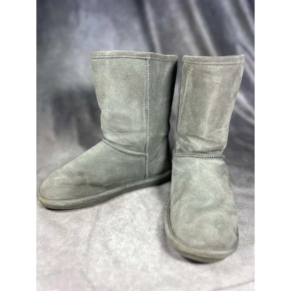 Bearpaw Eva Short S410W Gray Suede Sheepskin Boots Women's Size 8